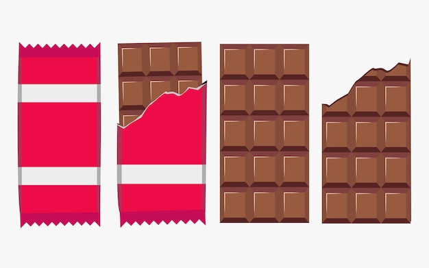 Chocolate bar with package and  Half eaten chocolate pieces. milk chocolate bar  isolated vector