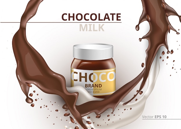 Chocolate bottle package mock up Vector realistic on splash background