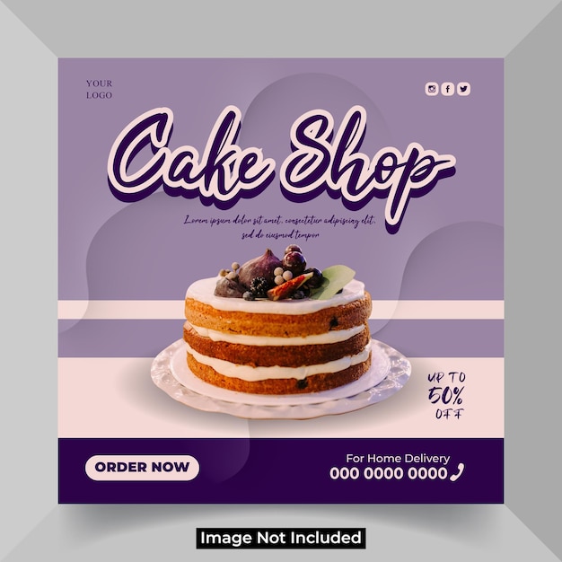 Chocolate cake banner template post for businnes social media