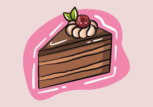 Chocolate cake piece isolated choc layered dessert. Vector bakery food, creamy pie