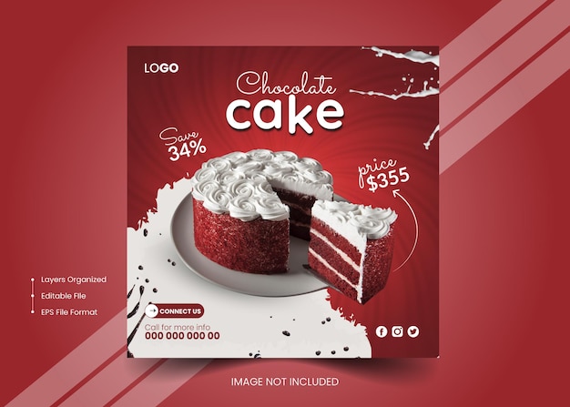 Vector chocolate cake special media template design for marketing