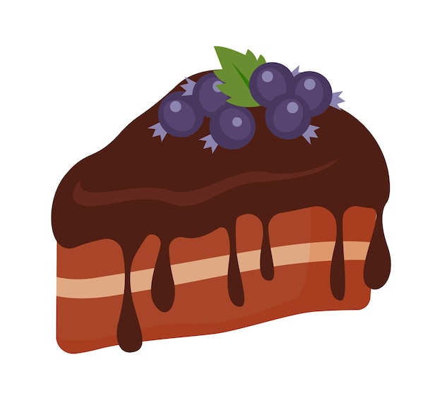 Chocolate cake with blueberries Vector illustration