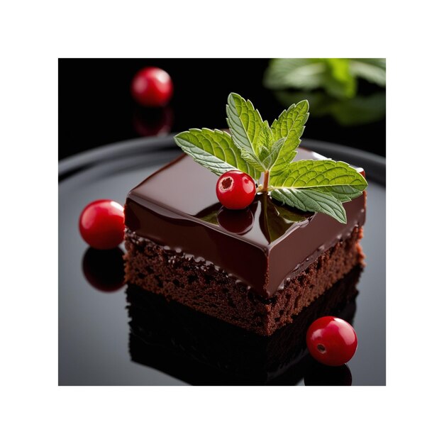 Vector a chocolate cake with a green leaf on top of it