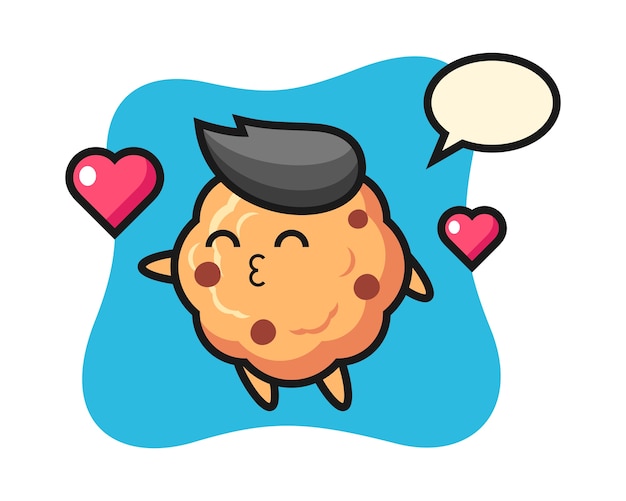 Chocolate chip cookie character cartoon with kissing gesture