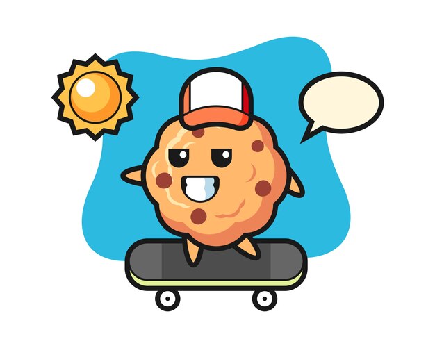 Chocolate chip cookie character ride a skateboard