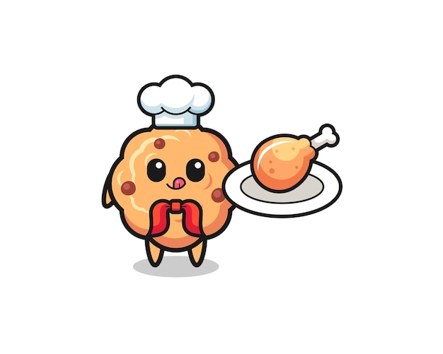 Chocolate chip cookie fried chicken chef cartoon character , cute design