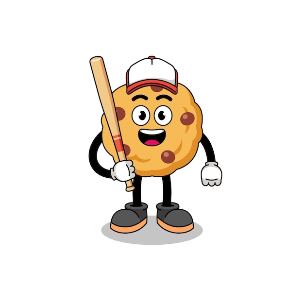 Chocolate chip cookie mascot cartoon as a baseball player character design