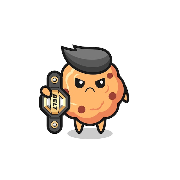 Chocolate chip cookie mascot character as a MMA fighter with the champion belt