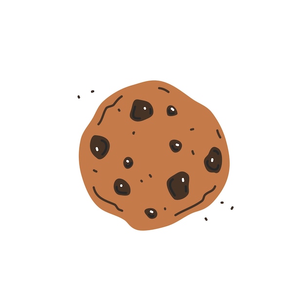 Chocolate chip cookie on white background. Vector flat illustration