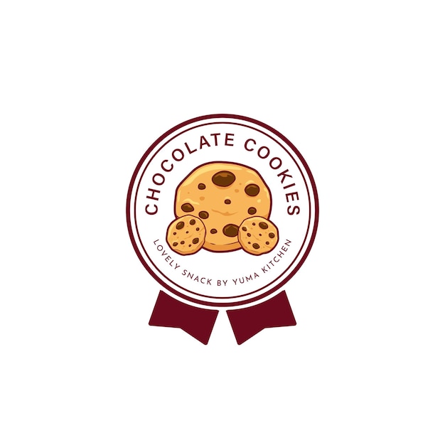 Chocolate chip cookies logo icon illustration in circle emblem badge ribbon