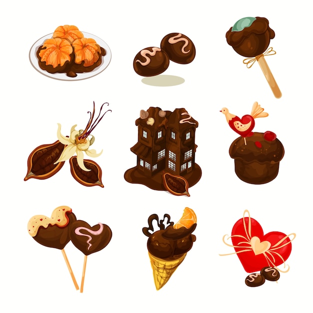 Chocolate and cocoa icon set