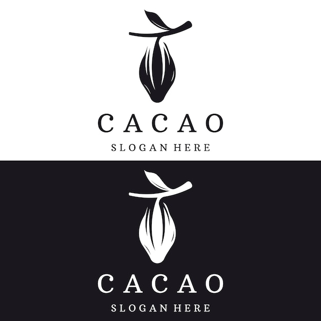 Chocolate cocoa pod plant logotype template design cocoa bean exotic organic plant isolated background