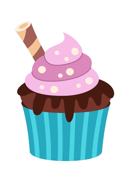 Chocolate cupcake sweet flat illustration