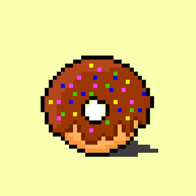 chocolate donut with pixel art style