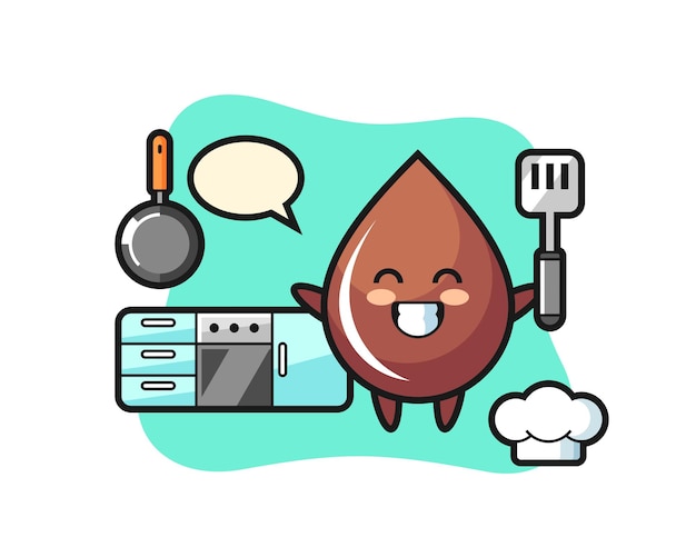 Chocolate drop character illustration as a chef is cooking