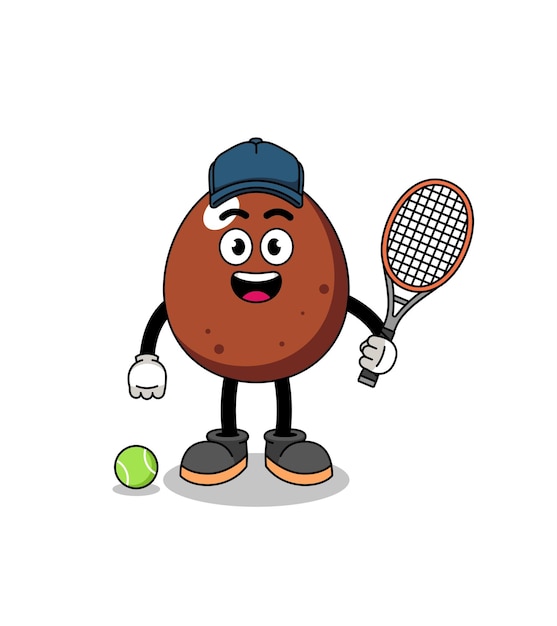 Chocolate egg illustration as a tennis player character design