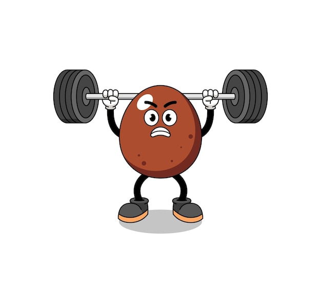 Chocolate egg mascot cartoon lifting a barbell character design