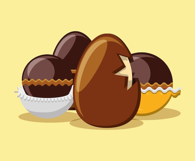 Chocolate egg and truffles over yellow background