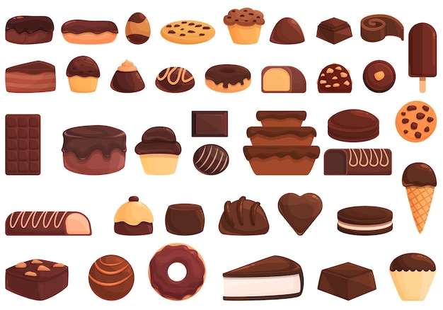 Chocolate festival icons set cartoon vector. Easter animal. Candy cake