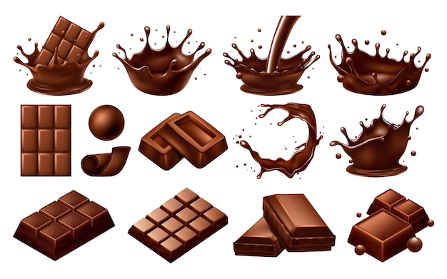 Vector chocolate food set in realistic style