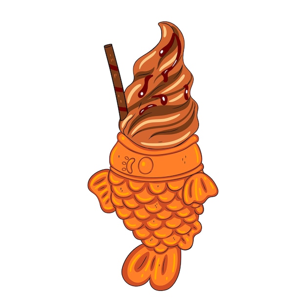 Vector chocolate ice cream in the form of taiyaki fish isolate on a white background vector graphics