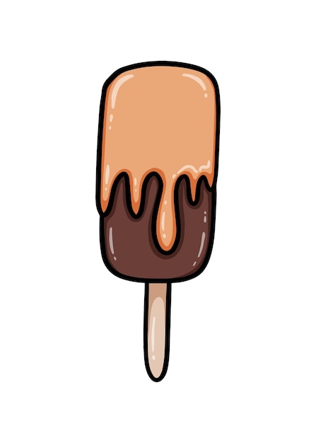 Chocolate ice cream with icing on a stick doodle linear cartoon coloring