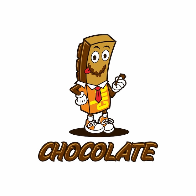 Chocolate Icon Mascot Character eating Smiling Premium Vector