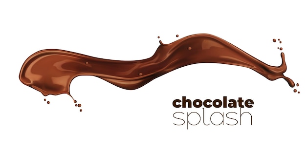 Chocolate milk isolated wave flow splash dessert drink stream with splatters Realistic chocolate or cocoa milkshake splashing flow or spill choco milk or syrup flowing pour wave with spatter drops