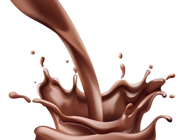 Chocolate milk pouring down isolated on white