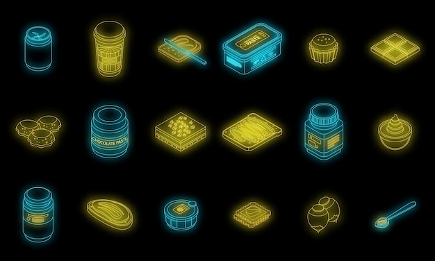 Chocolate paste icons set vector neon