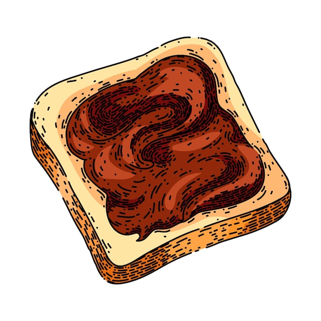 Chocolate paste toast sketch hand drawn vector