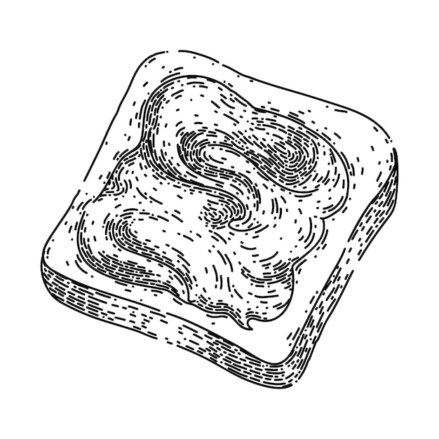 Chocolate paste toast sketch hand drawn vector