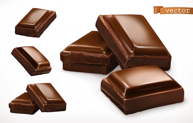 Chocolate pieces. 3d realistic  icon