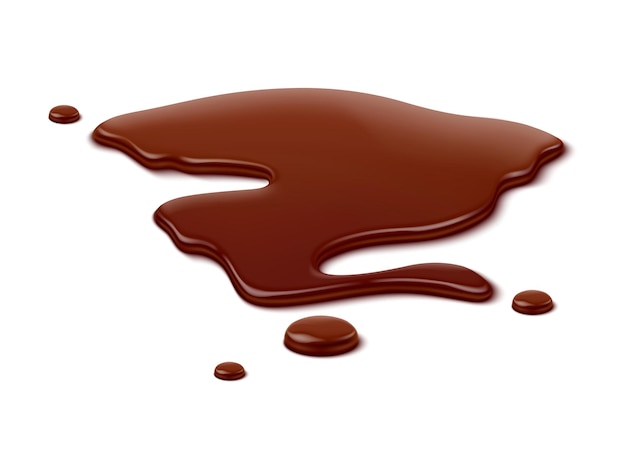 Chocolate puddle, brown choco spill, isolated liquid blot and drip. Isolated vector irresistible cocoa blob, rich and gooey with luscious texture, indulging the taste buds with its decadent sweetness