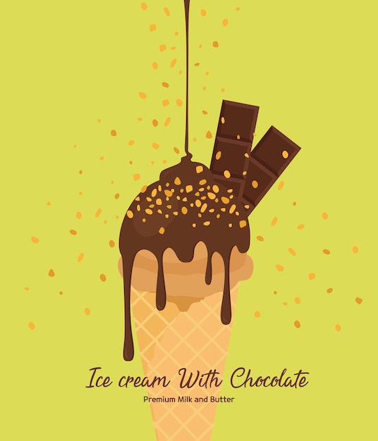 Vector chocolate syrup and chocolate ice cream illustration background