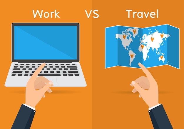 Choice for work and world map for travel