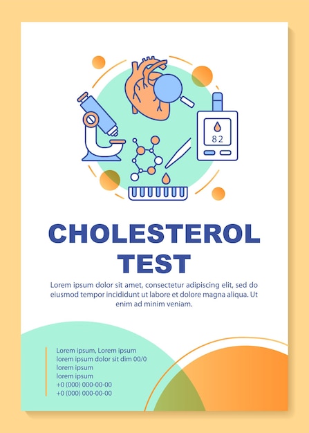 Cholesterol test brochure template layout. Atherosclerosis prevention. Flyer, booklet, leaflet print design with linear illustrations. Vector page layouts for annual reports, advertising posters