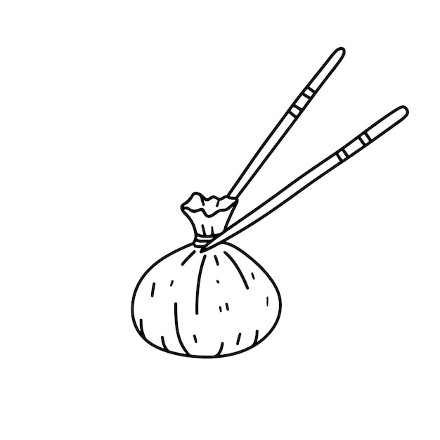 Chopsticks holding Dim sum in hand drawn doodle style Traditional Chinese dumplings