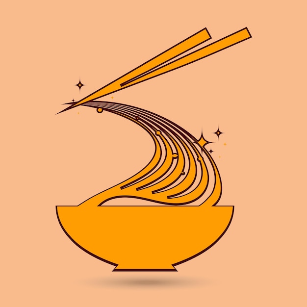 Chopsticks noodle pasta logo design, ramen noodle with chopstick cartoon vector icon illustration