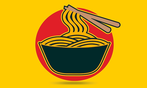 Chopsticks noodles logo illustration, asian food noodle bowl cartoon vector icon design