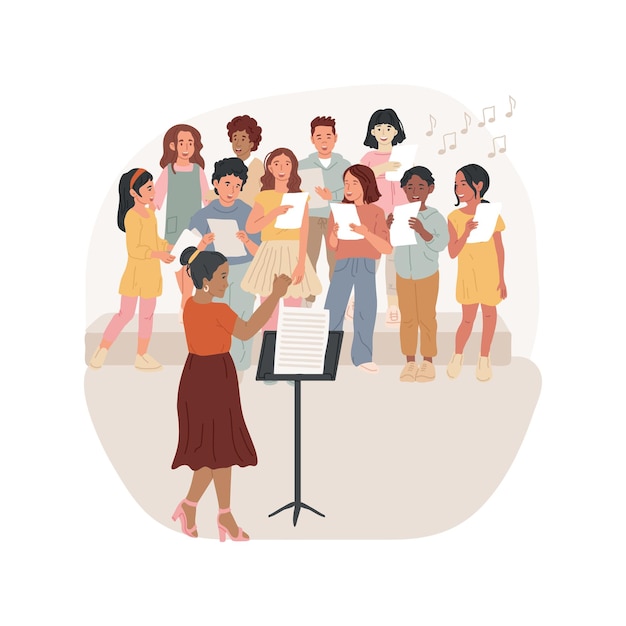 Vector chorus rehearsal isolated cartoon vector illustration