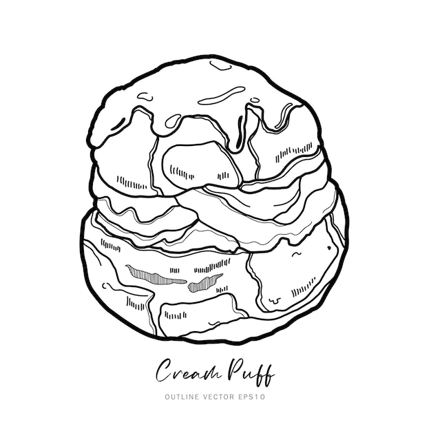 Choux cream pastry puff dessert outline vector on white background