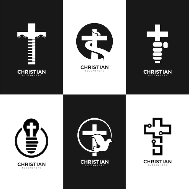 Christian community creative logo design set in black and white color