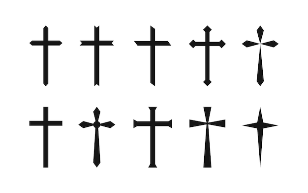 Vector christian cross catholic icon collection different style religious symbol set