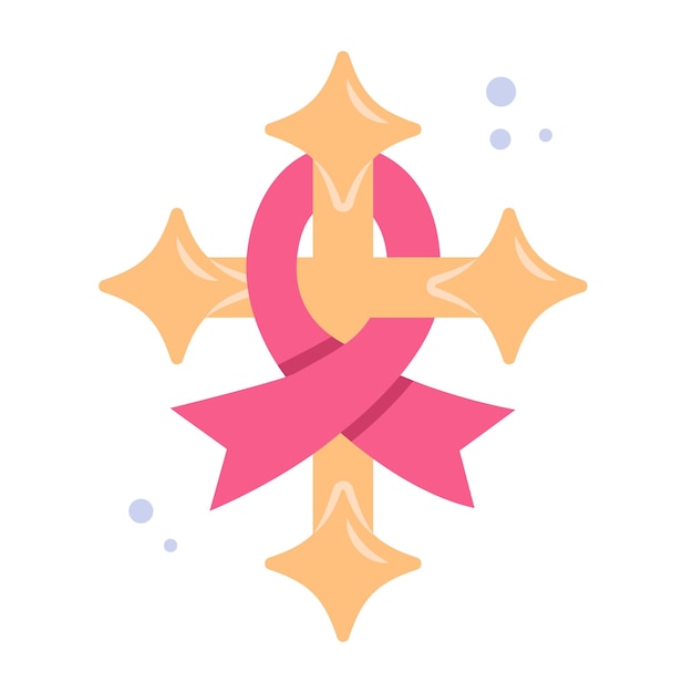 Vector christian cross crucifix with pink ribbon breast cancer awareness month concept