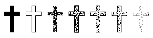 Christian cross icon Set of abstract crosses isolated Vector illustration