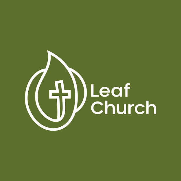 Christian cross Leaf church Line Outline Logo Design