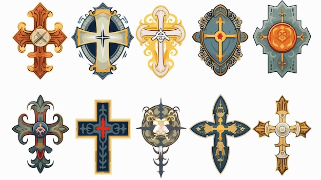 Vector christian crosses heraldic emblems set for design projects