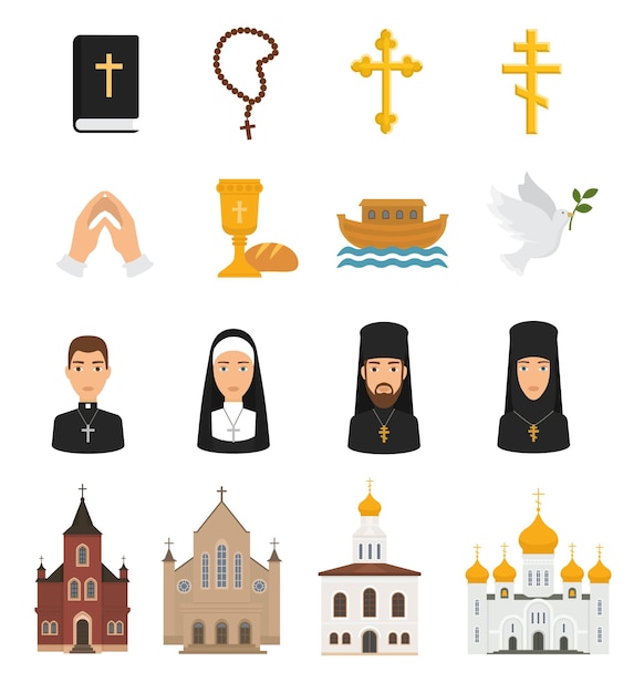 Christian icons vector christianity religion signs and religious symbols church faith christ bible c...