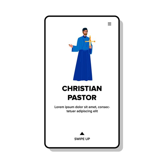 Christian Pastor In Christianity Church Vector. Christian Pastor Man Reading Prayer On Religious Ceremony. Character Priest Religion Education Lecture Web Flat Cartoon Illustration